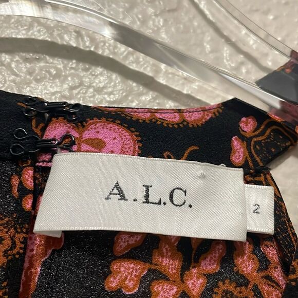 A.L.C. Emile Silk Floral Silk Cold-Shoulder Dress, Black/Henna/Pink Size 2 - Picture 9 of 12
